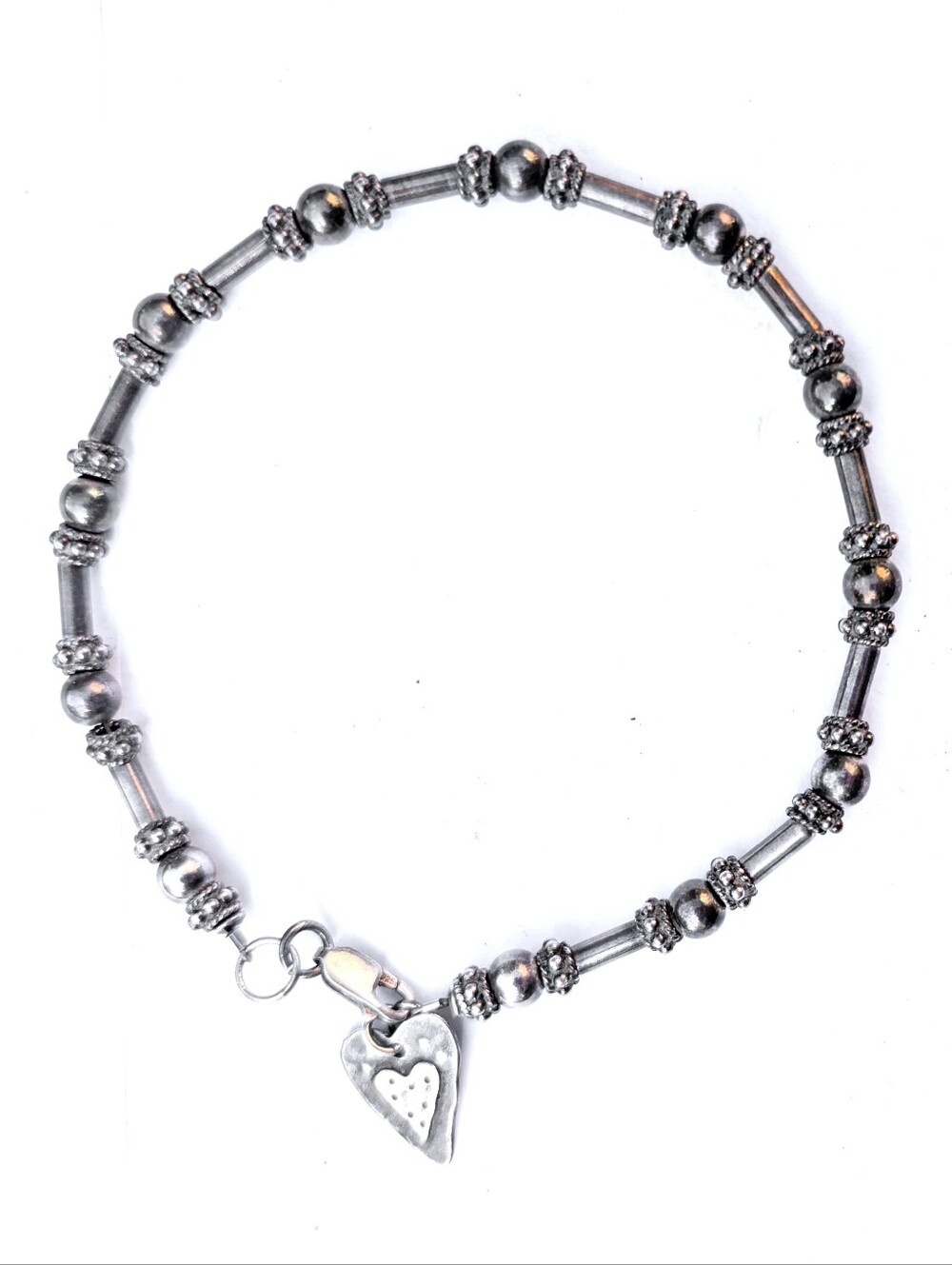 Vintage Heavy Substantial Bali Ankle Anklet Bracelet with Heart Charm